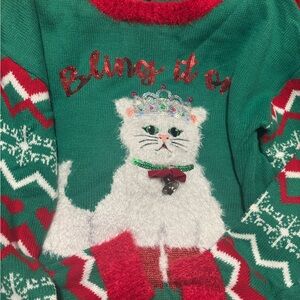 Festive Fuzzy ugly Christmas sweater Feline queen